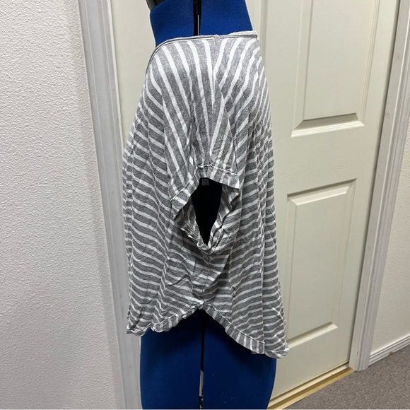 Gray and White Striped Tee Curved Hem - Picture 2 of 5